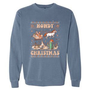 Howdy Christmas Ugly Cow Santa Riding Horse Gift Garment-Dyed Sweatshirt