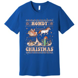 Howdy Christmas Ugly Cow Santa Riding Horse Gift Premium T-Shirt