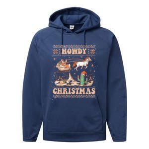 Howdy Christmas Ugly Cow Santa Riding Horse Gift Performance Fleece Hoodie