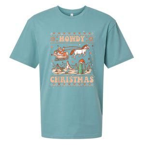 Howdy Christmas Ugly Cow Santa Riding Horse Gift Sueded Cloud Jersey T-Shirt