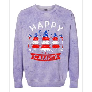 Happy Camper US Flag Patriotic 4th Of July Camping Hiking Colorblast Crewneck Sweatshirt