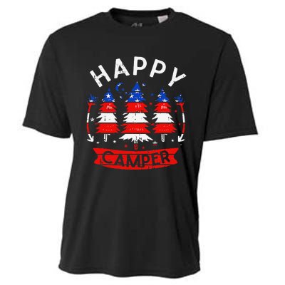 Happy Camper US Flag Patriotic 4th Of July Camping Hiking Cooling Performance Crew T-Shirt