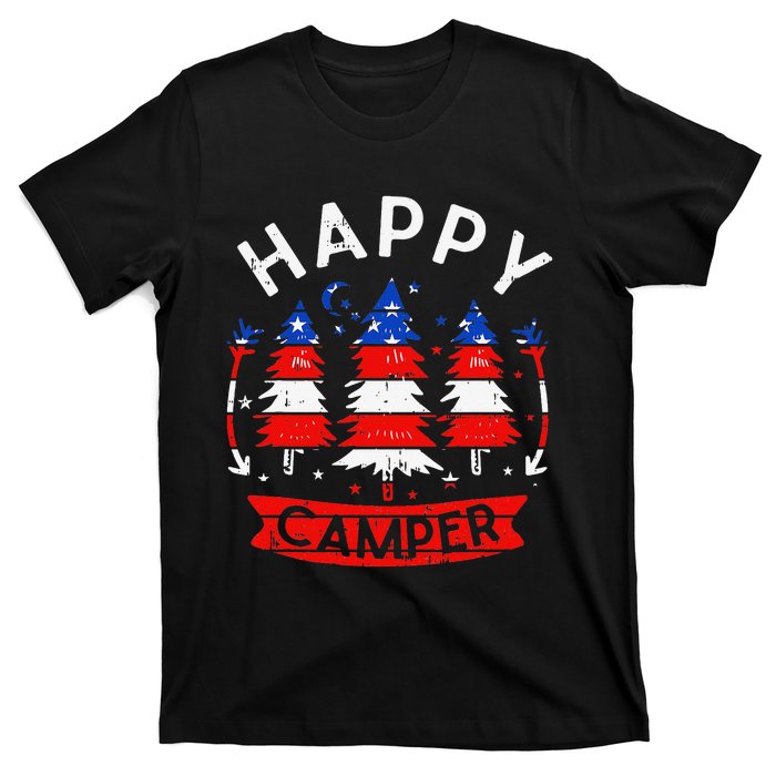 Happy Camper US Flag Patriotic 4th Of July Camping Hiking T-Shirt