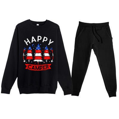 Happy Camper US Flag Patriotic 4th Of July Camping Hiking Premium Crewneck Sweatsuit Set