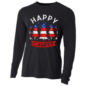 Happy Camper US Flag Patriotic 4th Of July Camping Hiking Cooling Performance Long Sleeve Crew