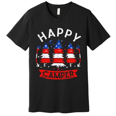 Happy Camper US Flag Patriotic 4th Of July Camping Hiking Premium T-Shirt