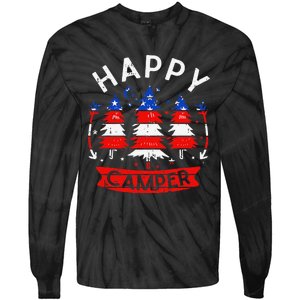 Happy Camper US Flag Patriotic 4th Of July Camping Hiking Tie-Dye Long Sleeve Shirt