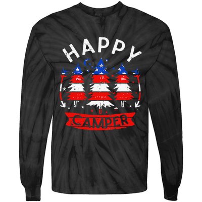 Happy Camper US Flag Patriotic 4th Of July Camping Hiking Tie-Dye Long Sleeve Shirt