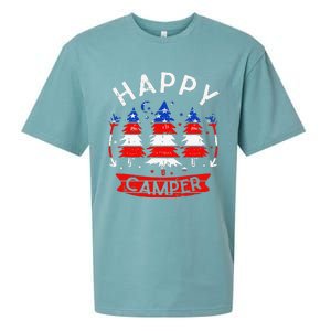 Happy Camper US Flag Patriotic 4th Of July Camping Hiking Sueded Cloud Jersey T-Shirt