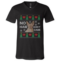 Hairless Cat Ugly Christmas Sweater Sphynx Cat V-Neck T-Shirt