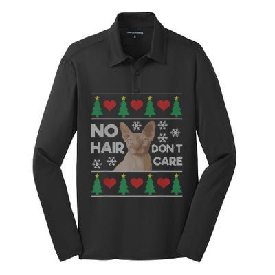 Hairless Cat Ugly Christmas Sweater Sphynx Cat Silk Touch Performance Long Sleeve Polo