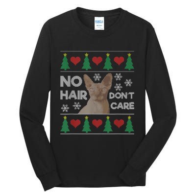 Hairless Cat Ugly Christmas Sweater Sphynx Cat Tall Long Sleeve T-Shirt