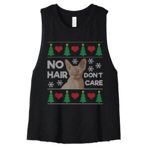 Hairless Cat Ugly Christmas Sweater Sphynx Cat Women's Racerback Cropped Tank