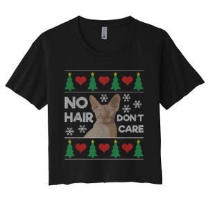 Hairless Cat Ugly Christmas Sweater Sphynx Cat Women's Crop Top Tee