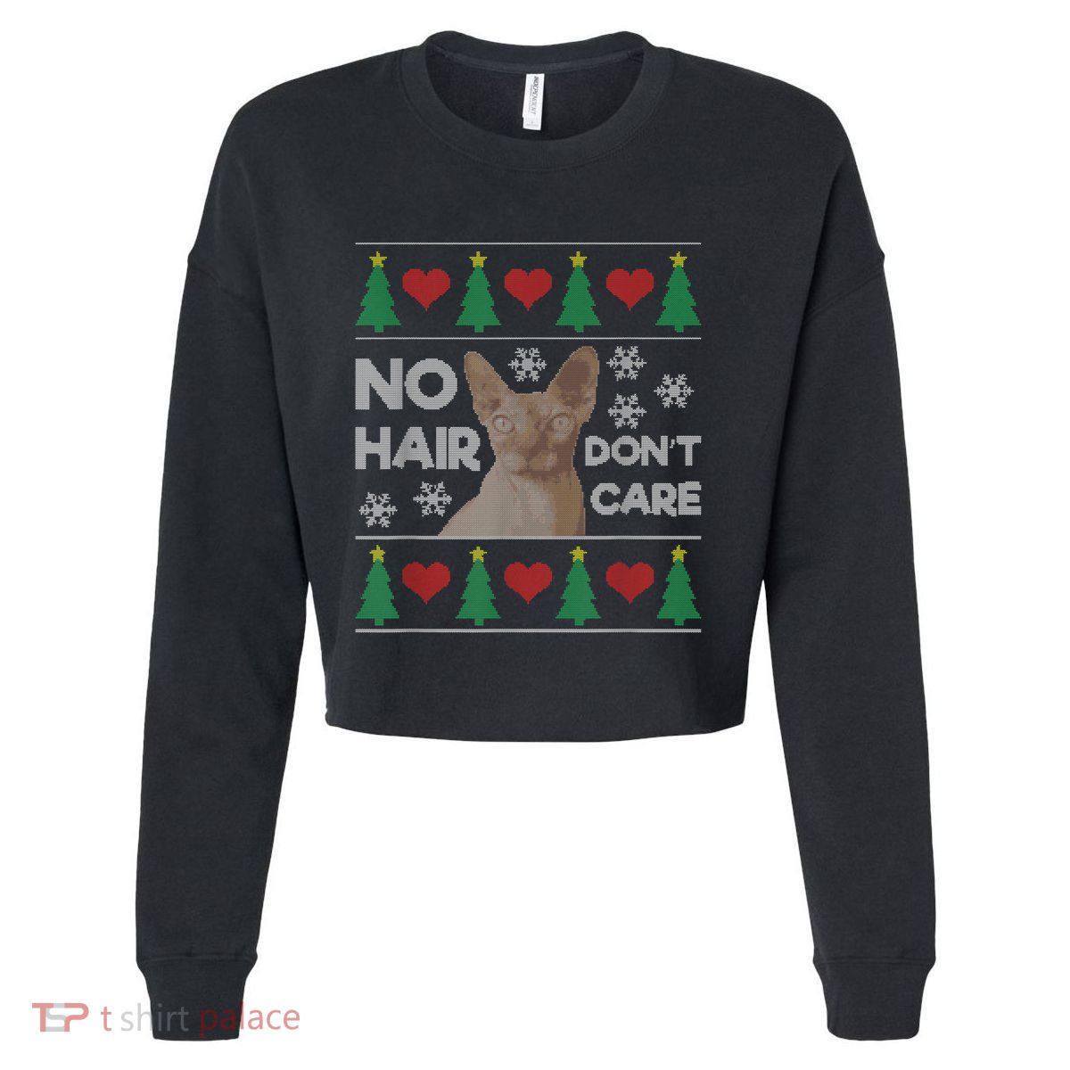 Hairless Cat Ugly Christmas Sweater Sphynx Cat Cropped Pullover Crew