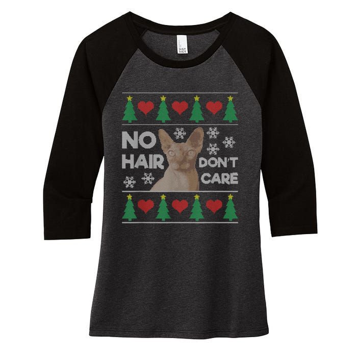 Hairless Cat Ugly Christmas Sweater Sphynx Cat Women's Tri-Blend 3/4-Sleeve Raglan Shirt