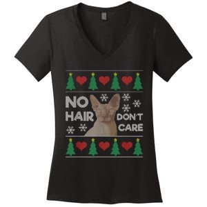 Hairless Cat Ugly Christmas Sweater Sphynx Cat Women's V-Neck T-Shirt