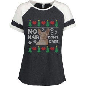 Hairless Cat Ugly Christmas Sweater Sphynx Cat Enza Ladies Jersey Colorblock Tee