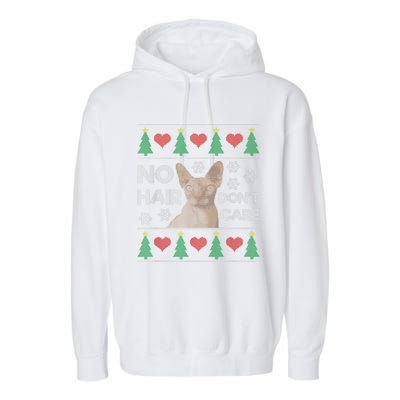 Hairless Cat Ugly Christmas Sweater Sphynx Cat Garment-Dyed Fleece Hoodie