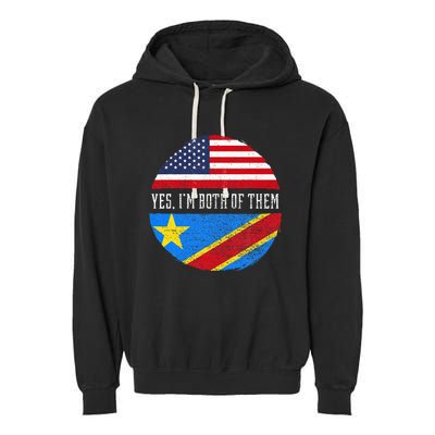 Half Congolese USA Flag Democratic Republic Of The Congo Garment-Dyed Fleece Hoodie