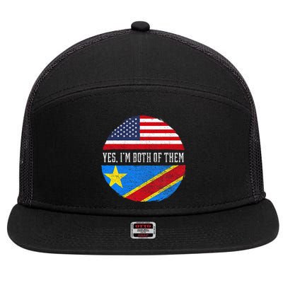 Half Congolese USA Flag Democratic Republic Of The Congo 7 Panel Mesh Trucker Snapback Hat