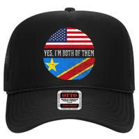 Half Congolese USA Flag Democratic Republic Of The Congo High Crown Mesh Back Trucker Hat