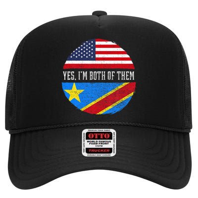 Half Congolese USA Flag Democratic Republic Of The Congo High Crown Mesh Back Trucker Hat