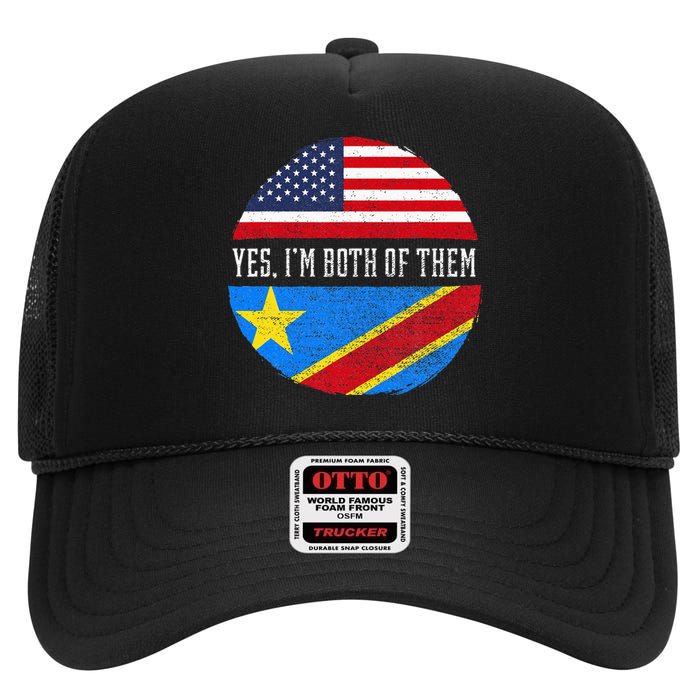 Half Congolese USA Flag Democratic Republic Of The Congo High Crown Mesh Back Trucker Hat