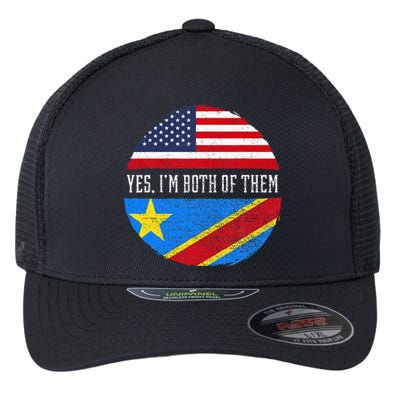 Half Congolese USA Flag Democratic Republic Of The Congo Flexfit Unipanel Trucker Cap