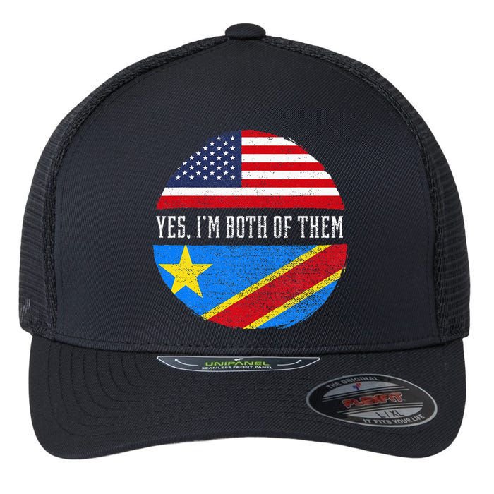 Half Congolese USA Flag Democratic Republic Of The Congo Flexfit Unipanel Trucker Cap