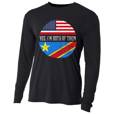 Half Congolese USA Flag Democratic Republic Of The Congo Cooling Performance Long Sleeve Crew