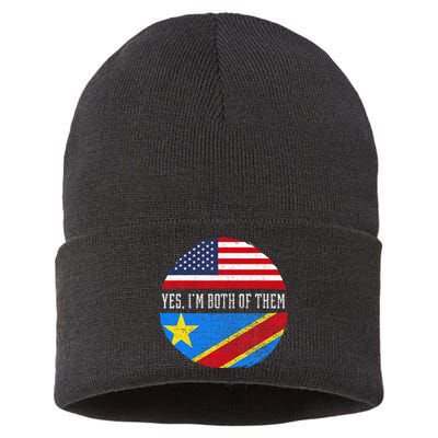 Half Congolese USA Flag Democratic Republic Of The Congo Sustainable Knit Beanie