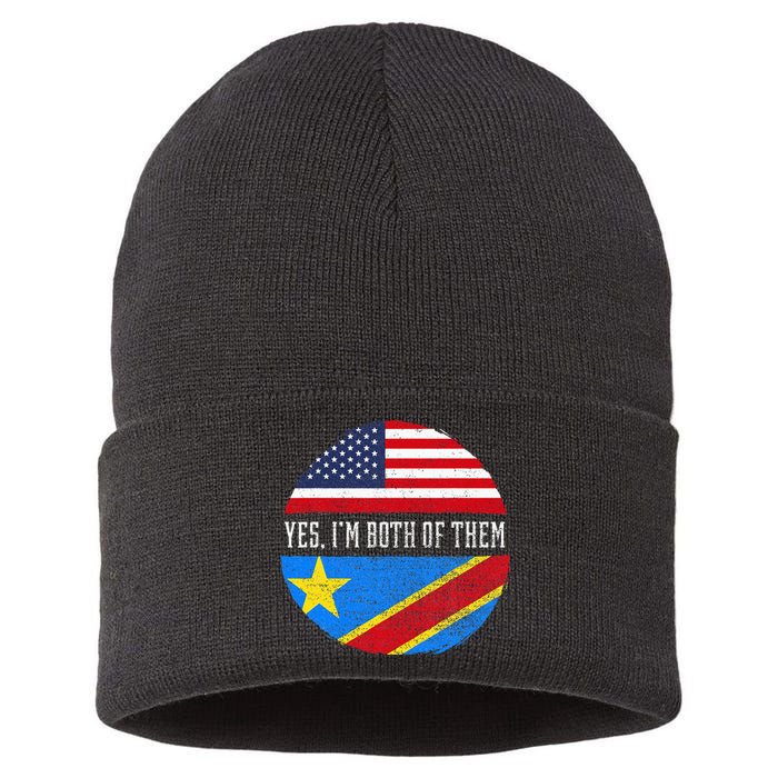 Half Congolese USA Flag Democratic Republic Of The Congo Sustainable Knit Beanie