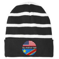 Half Congolese USA Flag Democratic Republic Of The Congo Striped Beanie with Solid Band