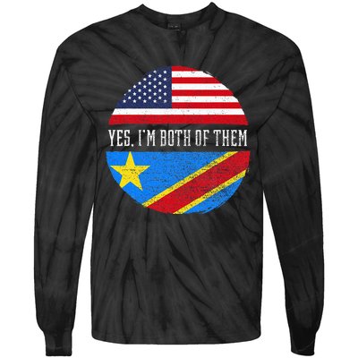 Half Congolese USA Flag Democratic Republic Of The Congo Tie-Dye Long Sleeve Shirt