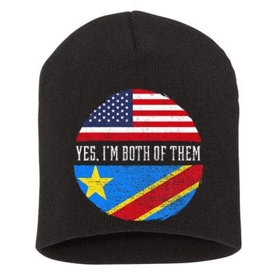 Half Congolese USA Flag Democratic Republic Of The Congo Short Acrylic Beanie