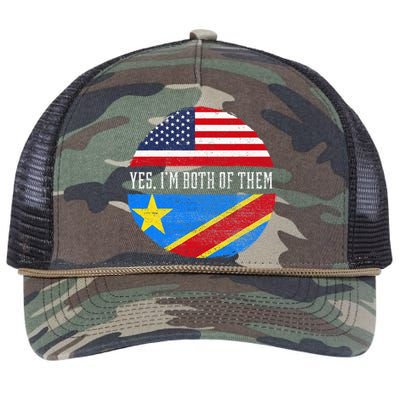 Half Congolese USA Flag Democratic Republic Of The Congo Retro Rope Trucker Hat Cap