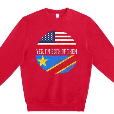 Half Congolese USA Flag Democratic Republic Of The Congo Premium Crewneck Sweatshirt