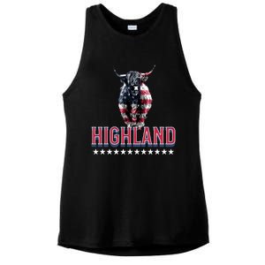 Highland Cow Usa Flag Farmer Patriotic Cow Lover Meaningful Gift Ladies PosiCharge Tri-Blend Wicking Tank