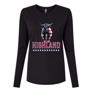 Highland Cow Usa Flag Farmer Patriotic Cow Lover Meaningful Gift Womens Cotton Relaxed Long Sleeve T-Shirt