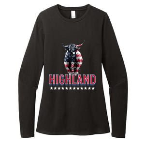 Highland Cow Usa Flag Farmer Patriotic Cow Lover Meaningful Gift Womens CVC Long Sleeve Shirt