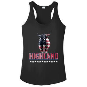 Highland Cow Usa Flag Farmer Patriotic Cow Lover Meaningful Gift Ladies PosiCharge Competitor Racerback Tank