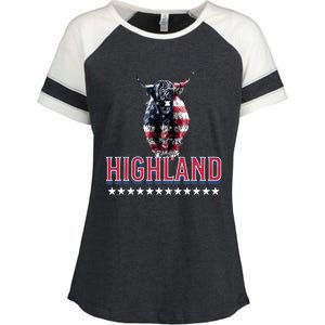 Highland Cow Usa Flag Farmer Patriotic Cow Lover Meaningful Gift Enza Ladies Jersey Colorblock Tee