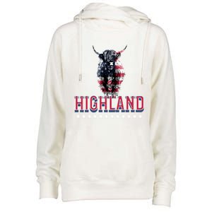 Highland Cow Usa Flag Farmer Patriotic Cow Lover Meaningful Gift Womens Funnel Neck Pullover Hood