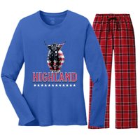 Highland Cow Usa Flag Farmer Patriotic Cow Lover Meaningful Gift Women's Long Sleeve Flannel Pajama Set 