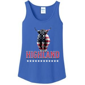 Highland Cow Usa Flag Farmer Patriotic Cow Lover Meaningful Gift Ladies Essential Tank