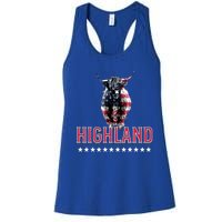 Highland Cow Usa Flag Farmer Patriotic Cow Lover Meaningful Gift Women's Racerback Tank