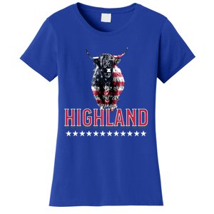 Highland Cow Usa Flag Farmer Patriotic Cow Lover Meaningful Gift Women's T-Shirt