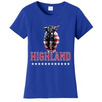 Highland Cow Usa Flag Farmer Patriotic Cow Lover Meaningful Gift Women's T-Shirt