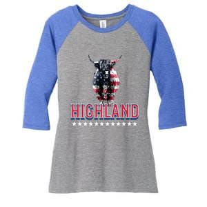 Highland Cow Usa Flag Farmer Patriotic Cow Lover Meaningful Gift Women's Tri-Blend 3/4-Sleeve Raglan Shirt